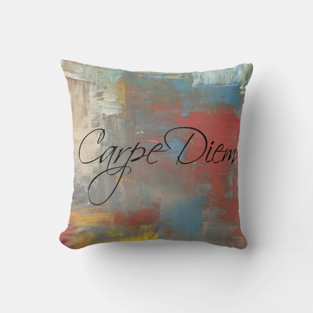 Carpe Diem / Seize the Day, multi-coloured Painted Cushion (Front)