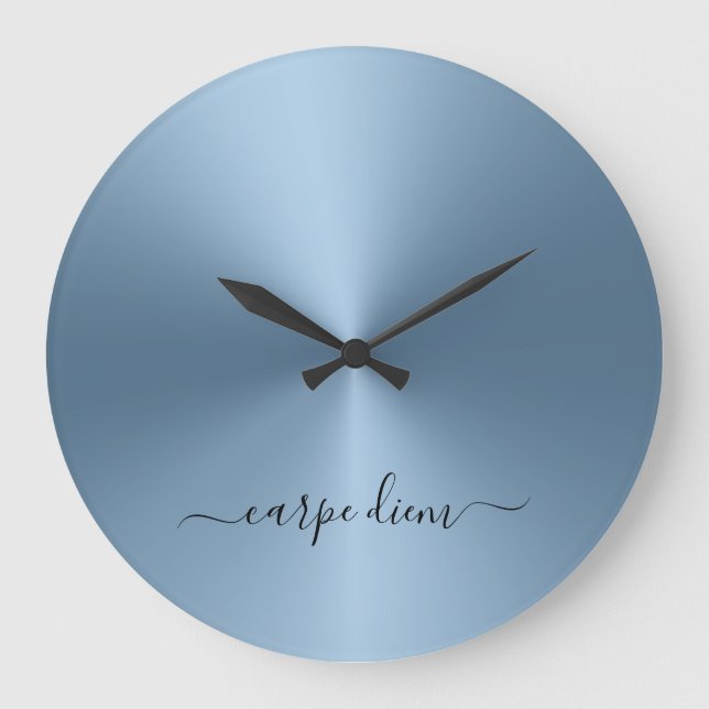 Carpe Diem Steel Blue Metallic Style Acrylic Large Clock (Front)