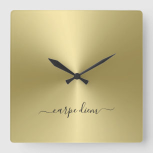 Carpe Diem Vanilla Metallic Style Acrylic Square Wall Clock