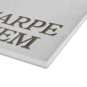 Carpe Diem white glass cutting board