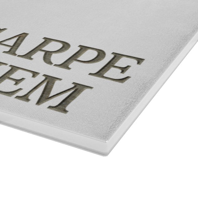 Carpe Diem white glass cutting board (Corner)