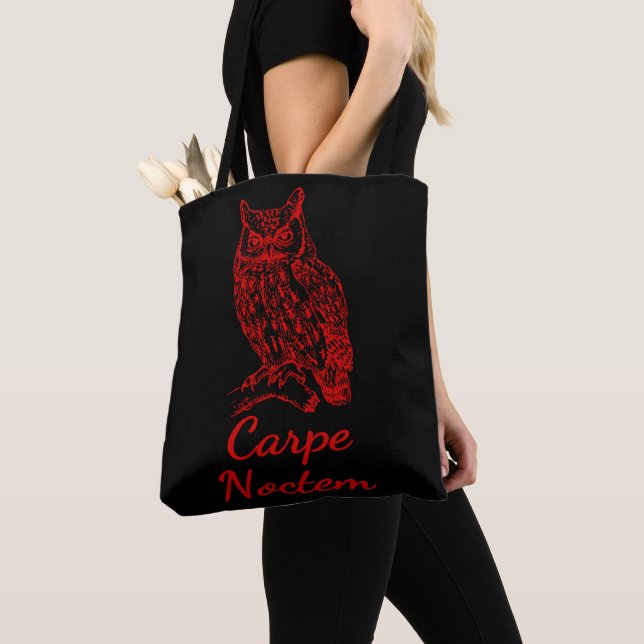 Carpe Noctem Owl Graphic Tote Bag (Close Up)