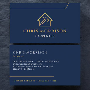 Carpenter Carpentry House Hammer Icon Business Card