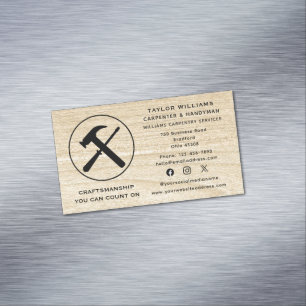 Carpenter Carpentry Rustic Wooden Fun Social Media Magnetic Business Card
