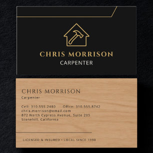 Carpenter Carpentry Wood Black Gold Business Card