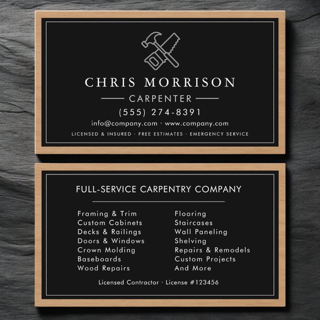 Carpenter Carpentry Wood General Contractor Business Card (Creator Uploaded)