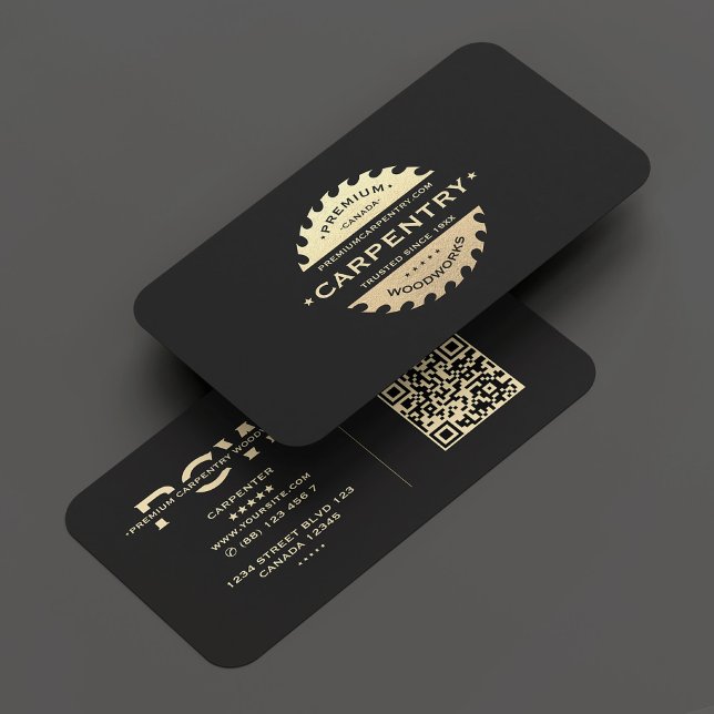 Carpenter Carpentry Woodwork Black Gold Modern Business Card (Carpenter Carpentry Woodwork Black Gold Modern Business Card)
