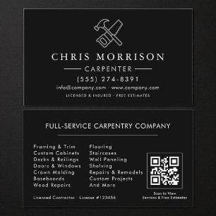 Carpenter Construction Black Silver QR Code Business Card