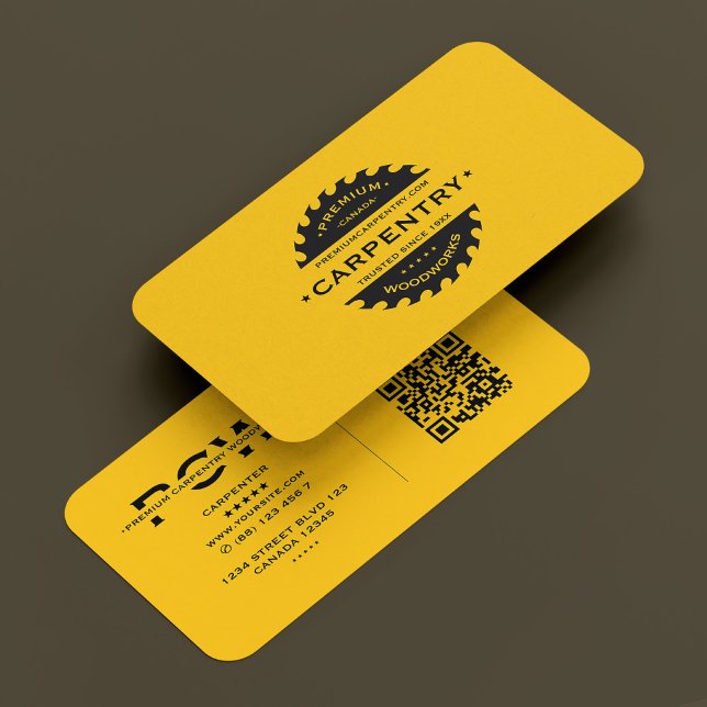 Carpenter Construction Contractor Bright Yellow Business Card (Creator Uploaded)