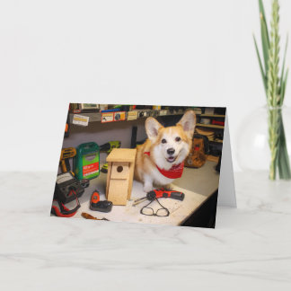 Carpenter Corgi Birdhouse birthday greeting Card