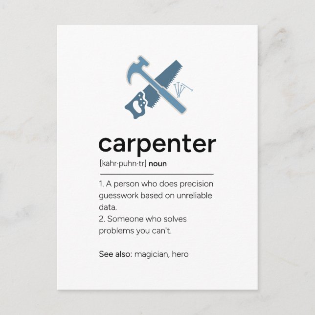 Carpenter Definition with Tools Postcard (Front)