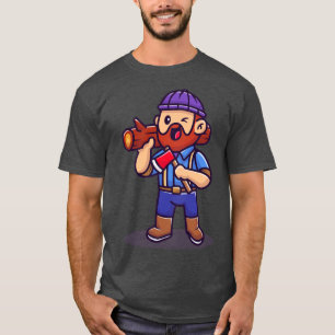 Carpenter Holding Axe And Wood Cartoon T-Shirt