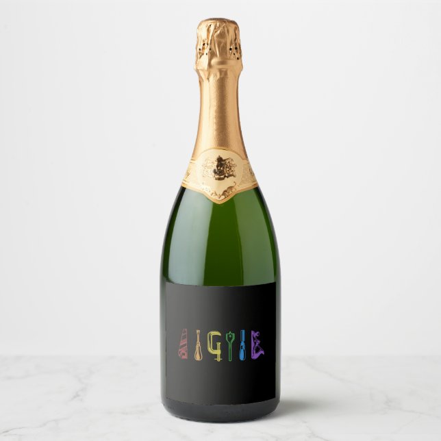 Carpenter LGBT Rainbow Woodworker Cabinetmaker Sparkling Wine Label (Front)