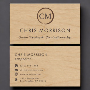 Carpenter Rustic Wood Monogram Professional Business Card