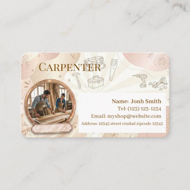 carpenter services editable   business card (Front)