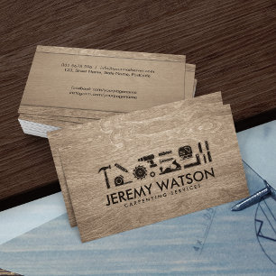 Carpenter services icons business card