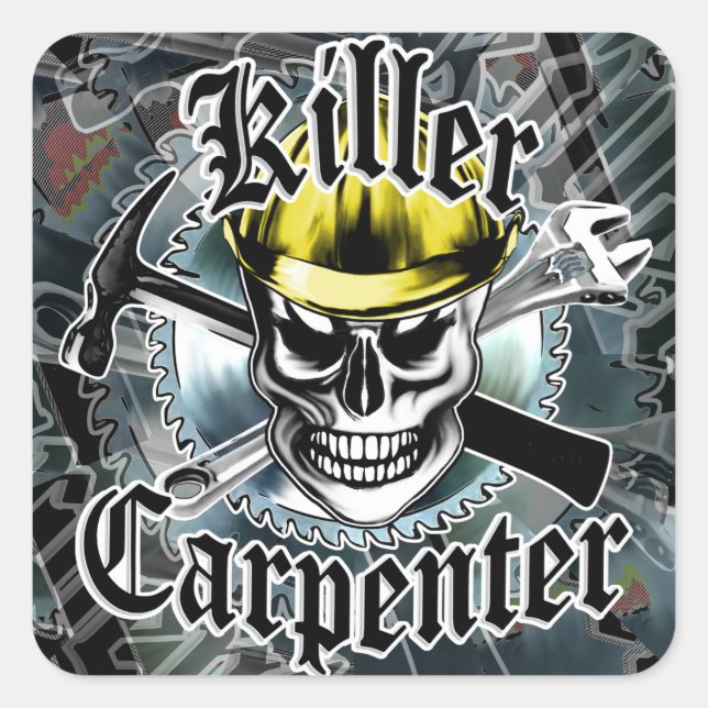 Carpenter Skull with Yellow Hard: Killer Carpenter Square Sticker (Front)