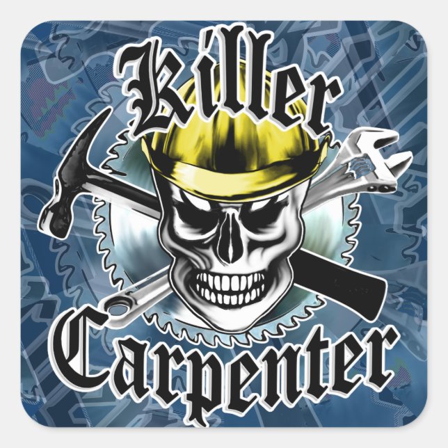 Carpenter Skull with Yellow Hard: Killer Carpenter Square Sticker (Front)