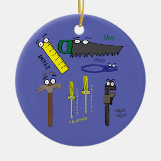 Carpenter Tools Whimsical Cartoon Art Ceramic Tree Decoration