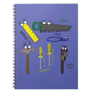 Carpenter Tools Whimsical Cartoon Art Spiral Notebook