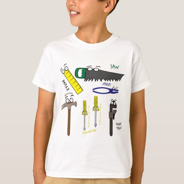 Carpenter Tools Whimsical Cartoon Art T-Shirt (Front)