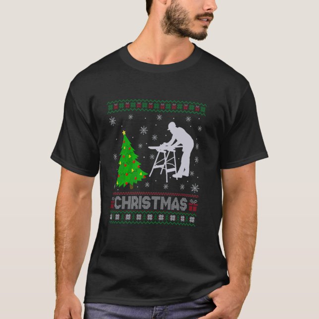 Carpenter Xmas Tree Lighting Ugly Christmas Sweate T-Shirt (Front)