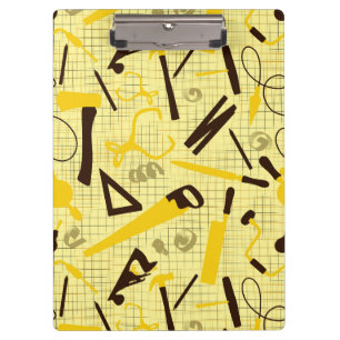 Carpenters Hand Tools, Woodworking Shop in Yellow Clipboard