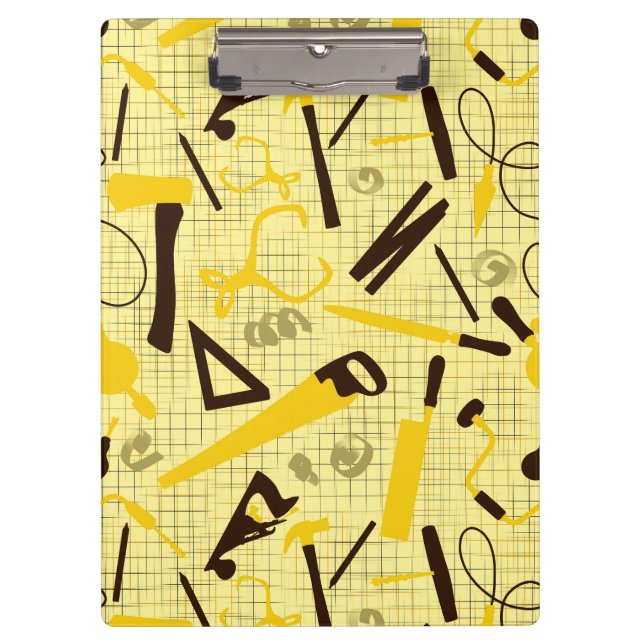 Carpenters Hand Tools, Woodworking Shop in Yellow  Clipboard (Front)