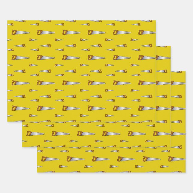 Carpenter's Saw Handyman Fun Yellow Wrapping Paper Sheet (Set)