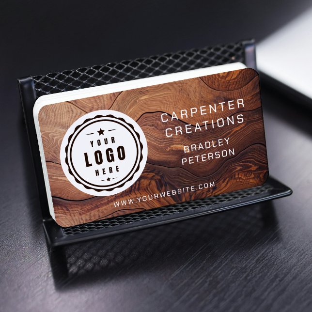 Carpentry Construction Wood Grain Logo QR Code Business Card (Creator Uploaded)