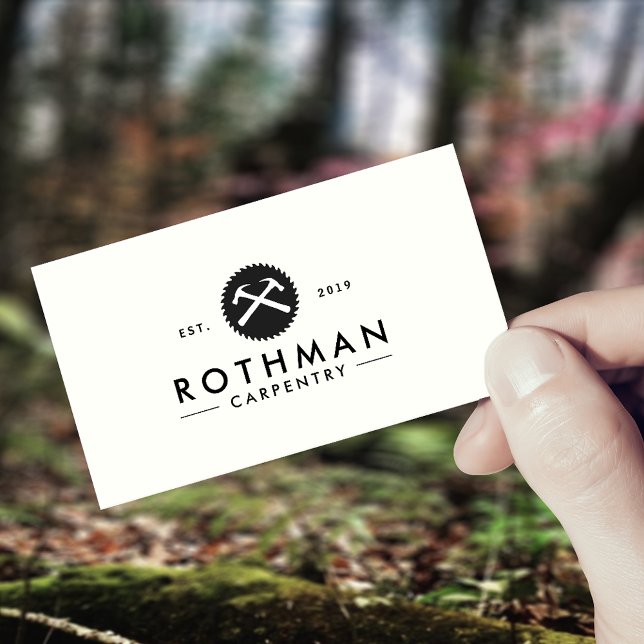 Carpentry Hammer and Saw Construction Logo Business Card (Creator Uploaded)