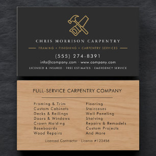 Carpentry Service Wood Hammer Saw Business Card