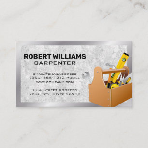 Carpentry Tool Box   Silver Metallic Border Business Card