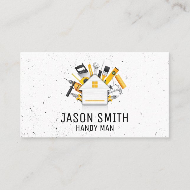 Carpentry Tools and Home Icon Business Card (Front)