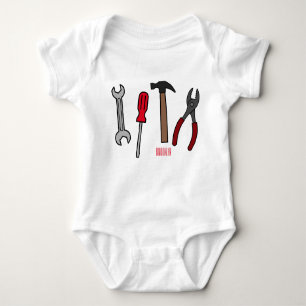 Carpentry tools cartoon illustration  baby bodysuit