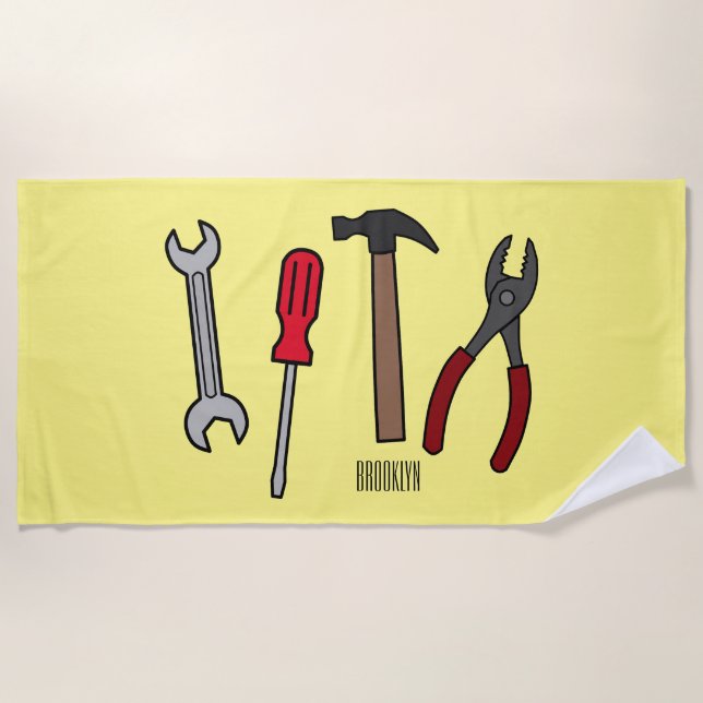 Carpentry tools cartoon illustration  beach towel (Front)