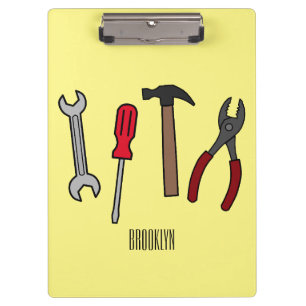 Carpentry tools cartoon illustration clipboard