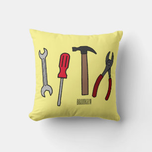 Carpentry tools cartoon illustration cushion