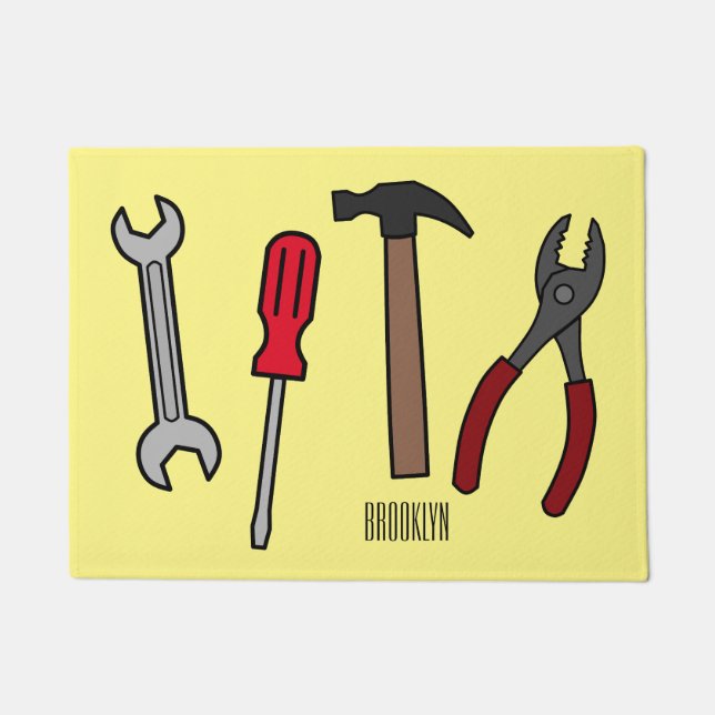 Carpentry tools cartoon illustration  doormat (Front)