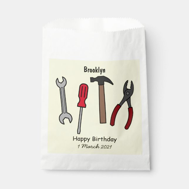 Carpentry tools cartoon illustration favour bags (Front)