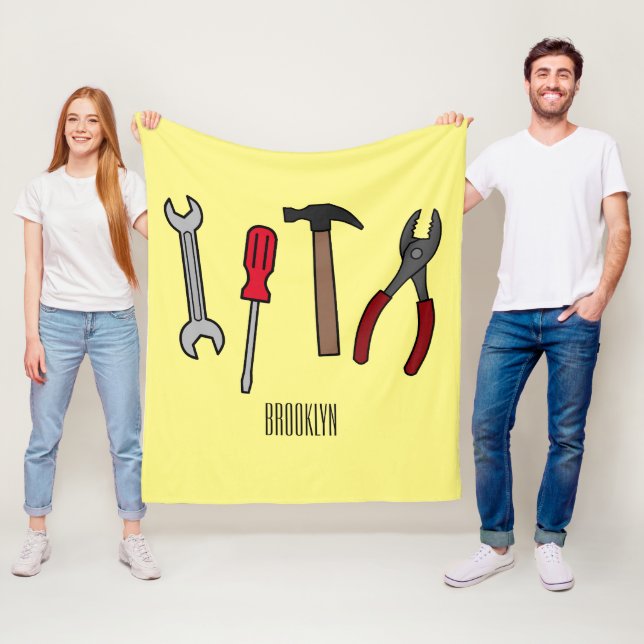 Carpentry tools cartoon illustration  fleece blanket (In Situ)