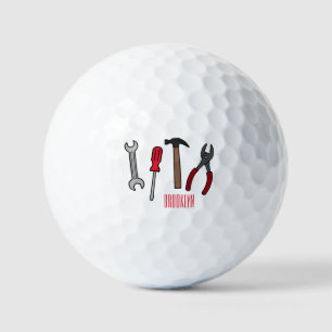 Carpentry tools cartoon illustration golf balls
