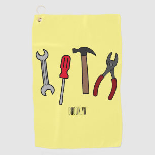Carpentry tools cartoon illustration golf towel