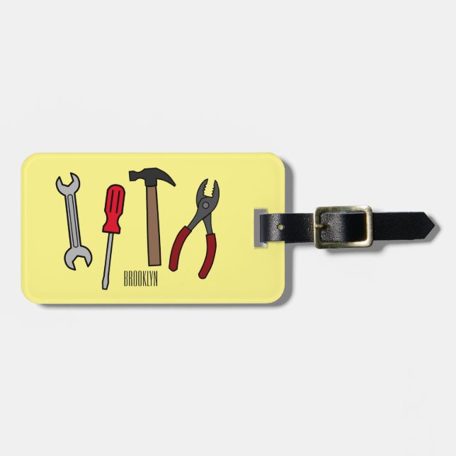 Carpentry tools cartoon illustration luggage tag (Front Horizontal)