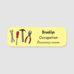 Carpentry tools cartoon illustration name tag