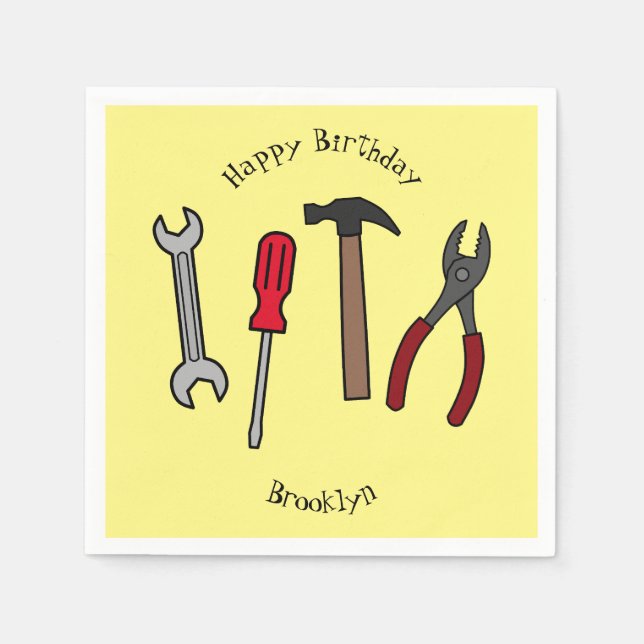 Carpentry tools cartoon illustration napkin (Front)