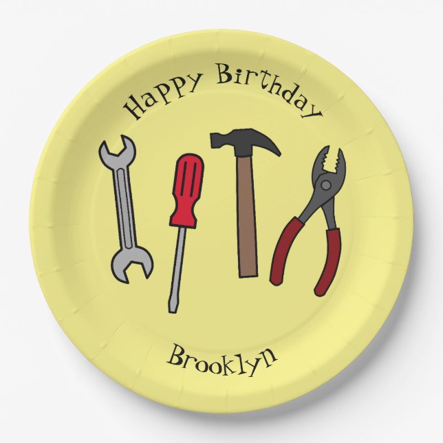 Carpentry tools cartoon illustration paper plate (Front)