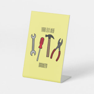 Carpentry tools cartoon illustration pedestal sign