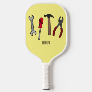 Carpentry tools cartoon illustration pickleball paddle