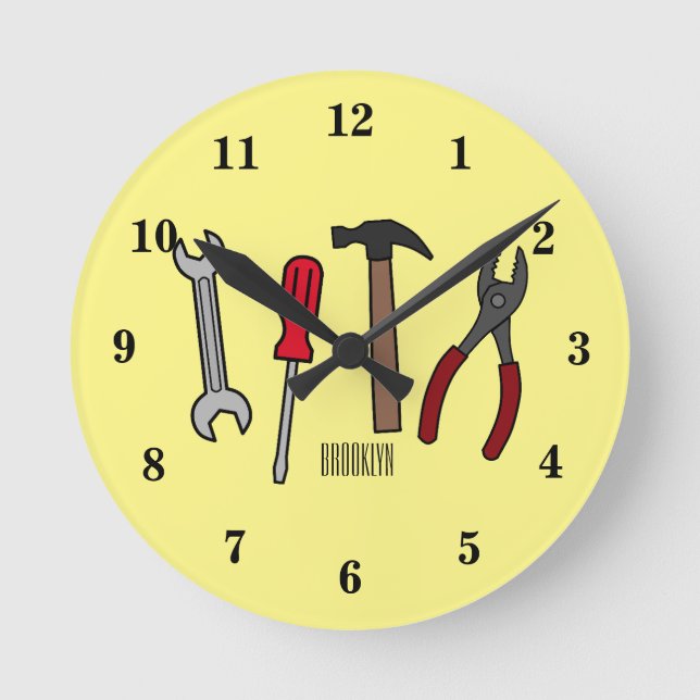 Carpentry tools cartoon illustration round clock (Front)